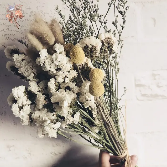Rustique romantique oubliez-moi pas fleur queue de lapin herbe boule dorée fleurs séchées Arrangement décor à la maison Bouquets de mariage de mariée