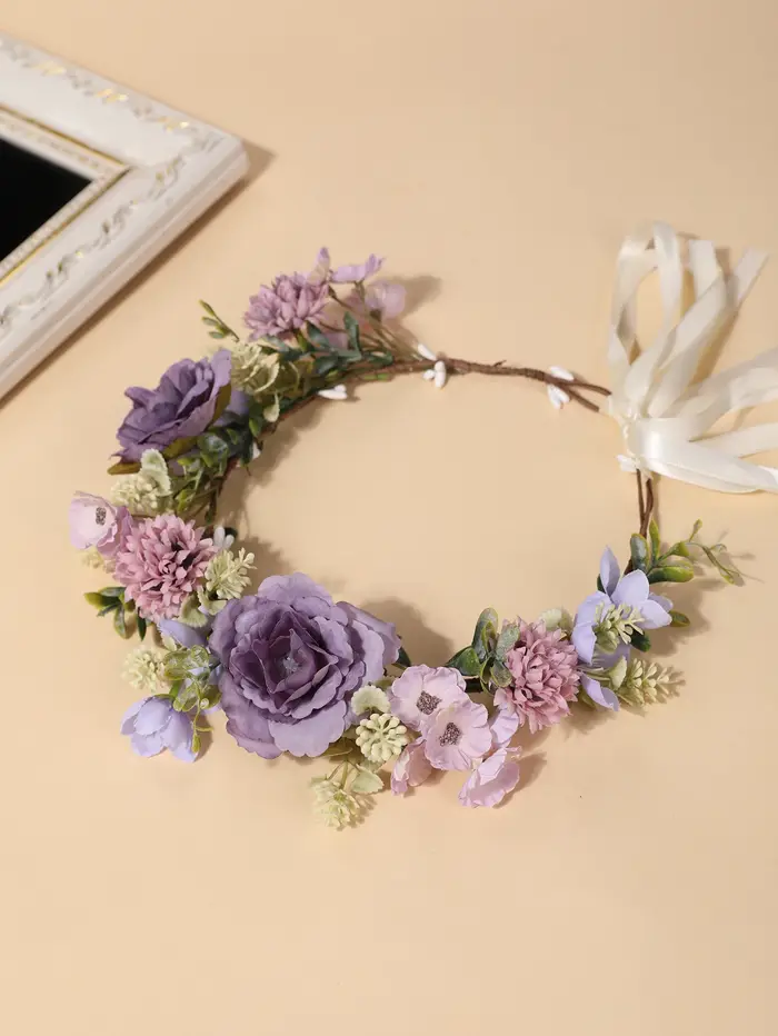 Couronne de fleurs artificielles vintage rose taro