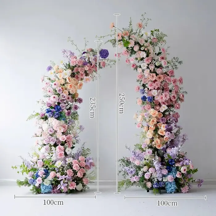 Violet Rose Rose pivoine verdure fleur rangée mariage toile de fond corne arc Arrangement Floral Banquet événement fête scène décorations
