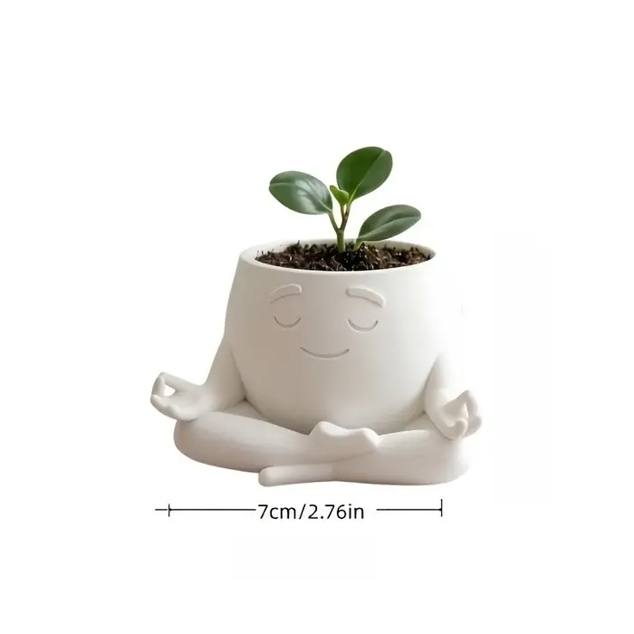 Pot à plantes en forme de visage de yoghurte imprimé en 3D - Pot à succulentes en résine blanche