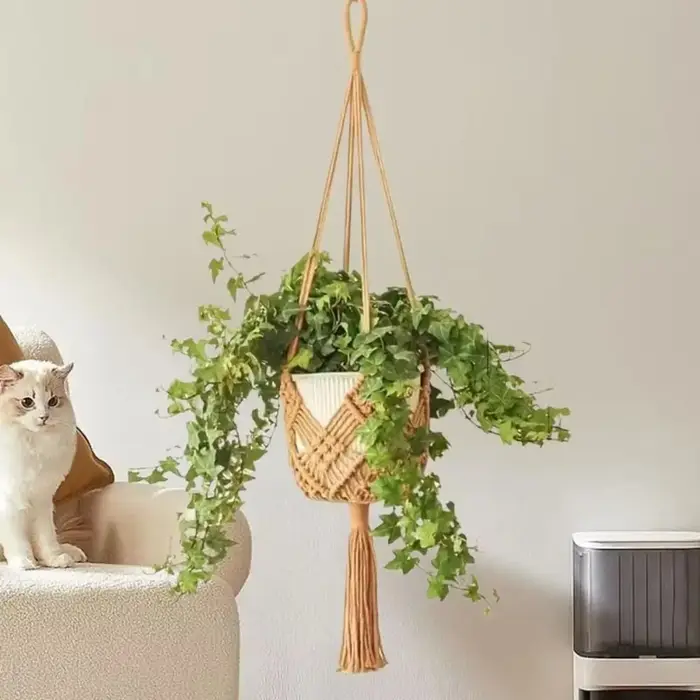 Porte-plante bohème en corde de coton tressée
