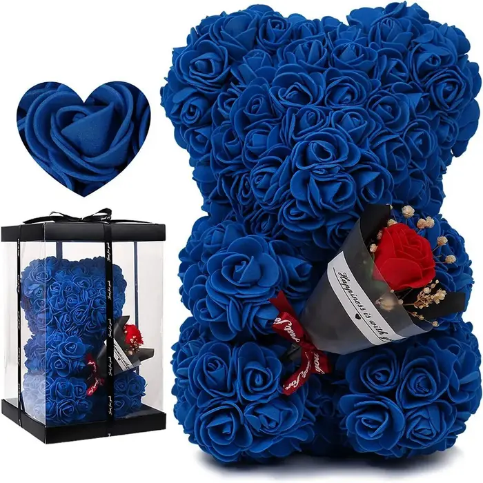 Fleur artificielle multicolores de haute qualité 15*15*22cm/16*16*24cm Rose éternelle arc-en-ciel Ours Cadeau d'anniversaire pour petite amie