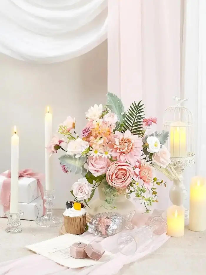 Coffret de fleurs artificielles roses