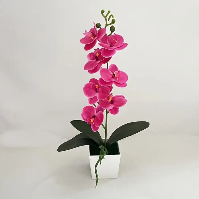 7 Fleurs d'orchidées artificielles en pot, fleurs roses multi-bouquet, plantes artificielles, pot bl