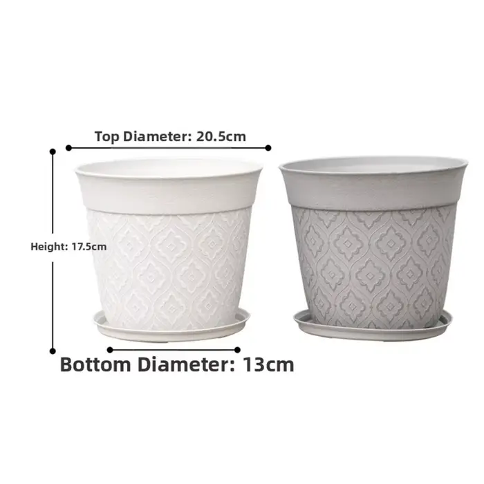Pot de fleurs en plastique de 8 pouces avec trous de drainage et soucoupe
