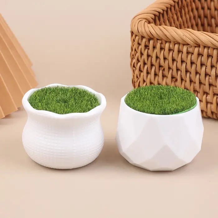 Lot de 5 pots de fleurs ronds avec vase en gazon artificiel