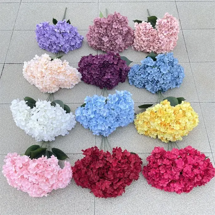 Grande taille 5 têtes blanc rouge hortensia fleurs artificielles soie bricolage mariage mariée Bouquet fausses