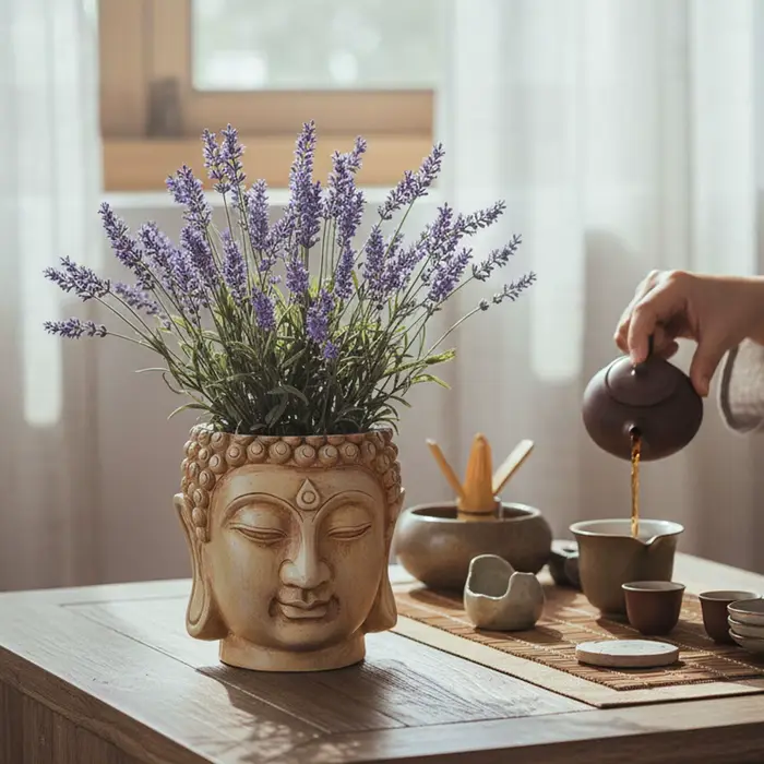 Pot de fleurs en résine en forme de Bouddha