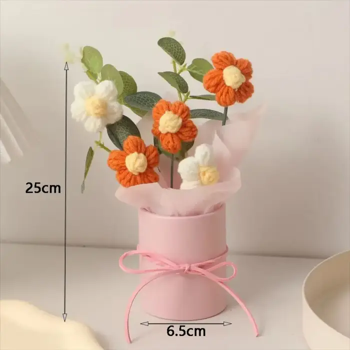 Fleurs au Crochet tricotées faites à la main avec seau