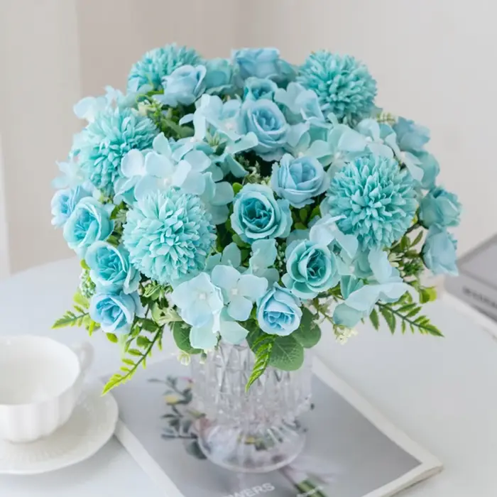 Fleurs artificielles Rose chrysanthème soie Bouquet saint valentin mariage extérieur cour jardin arc décor maison chambre guirlande accessoires