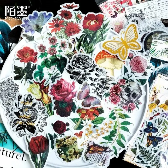 1 paquet/60 autocollants Washi vintage sur le thème de la nature et des plantes