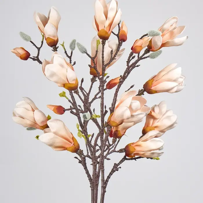 2 pièces de fleurs artificielles décoratives pour café, bourgeons de magnolias rouges en PU, décoration d'hôtel, fausse fleur, simulation de branche de magnolia à 6 têtes