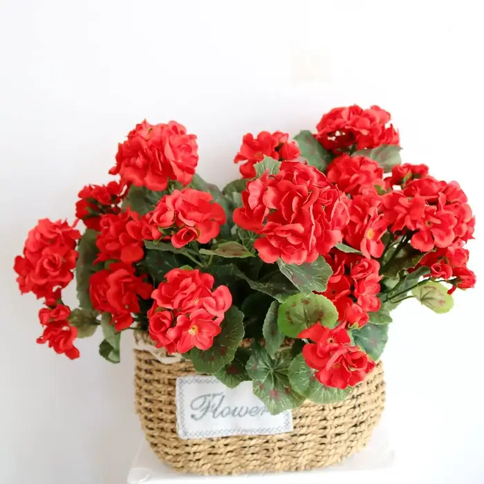 Fleurs artificielles de géranium rouge sadbegonia injFlowers, décoration de jardin, extérieur et intérieur, pelouse, 4 pièces