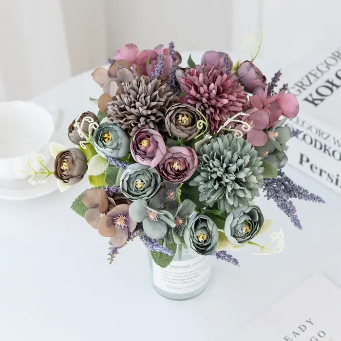 Hortensia artificielle fleurs Scrapbook soie thé Rose bourgeons Vase maison chambre décor saint valentin mariage Bouquet bricolage cadeau accessoire guirlande