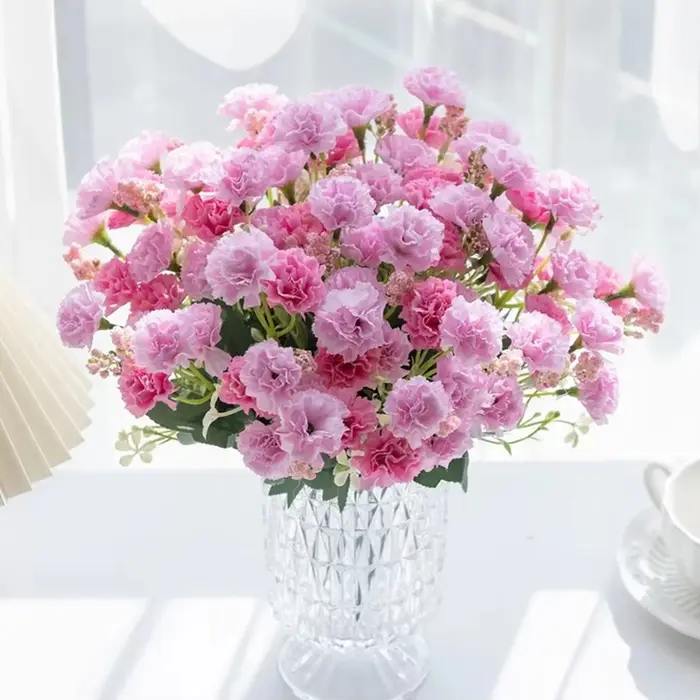 Fleurs artificielles 5 fourches 15 têtes petite œillet pour décoration d'arche de mariage