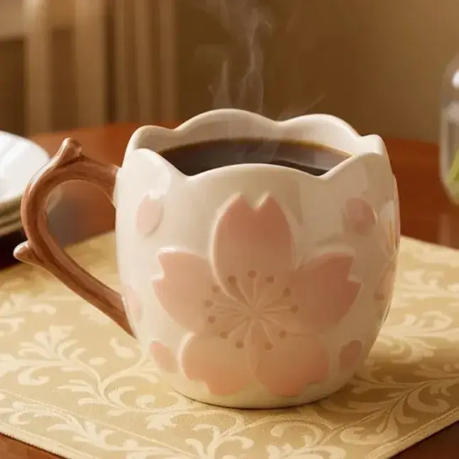 Mug en céramique créatif et élégant en forme de fleur, de haute qualité, style rétro français, pour boire du café et de l'eau