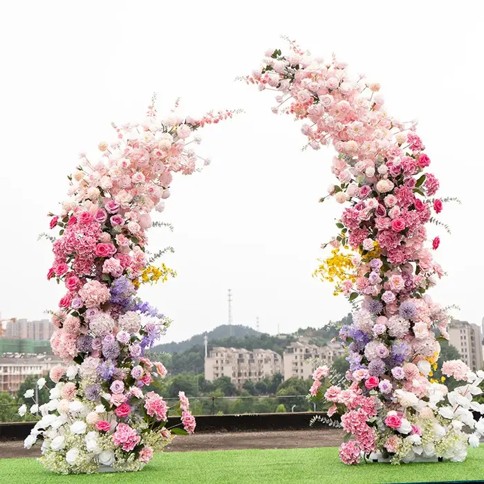 Arc de roses en fausse corne de Luxe, 2.4M, rose, violet, opulent, douche nuptiale, réception-cadeau