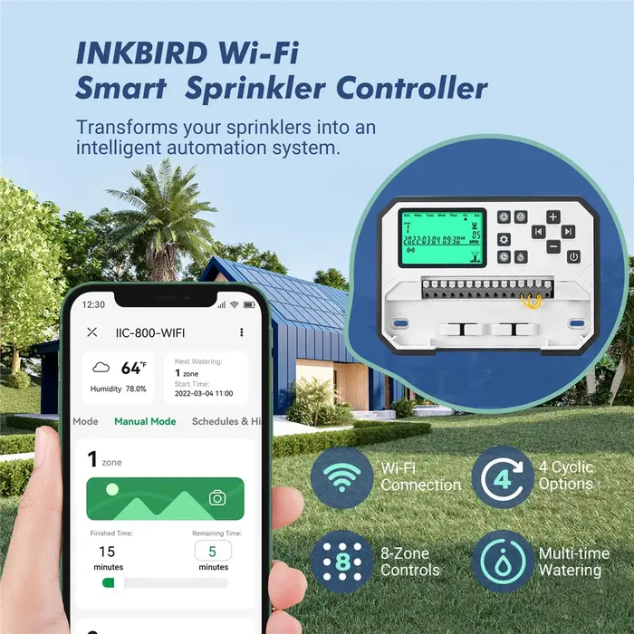 INKBIRD-Contrôleur d'arrosage intelligent Wi-Fi, contrôle à 8 zones, minuterie d'irrigation intérieu