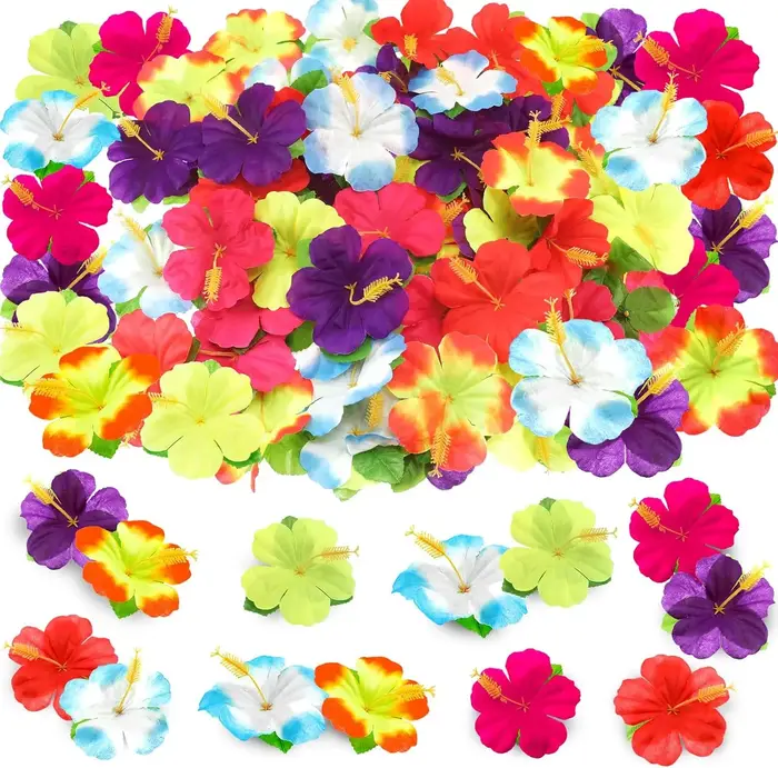 Fleurs d'hibiscus artificielles en soie, fausses fleurs pour décoration de fête hawaïenne, mariage tropical d'été, plage, anniversaire, fournitures pour couronnes DIY