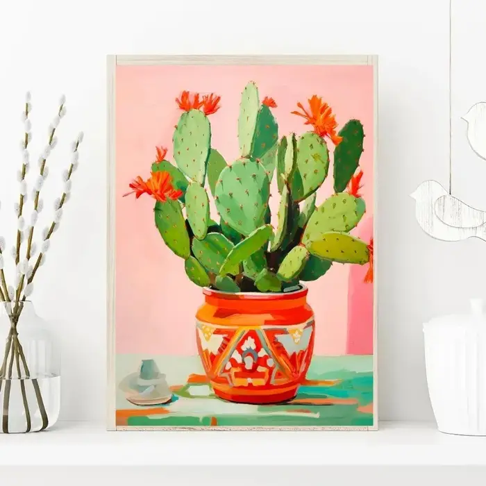 Vase à fleurs de Cactus coloré abstrait aquarelle