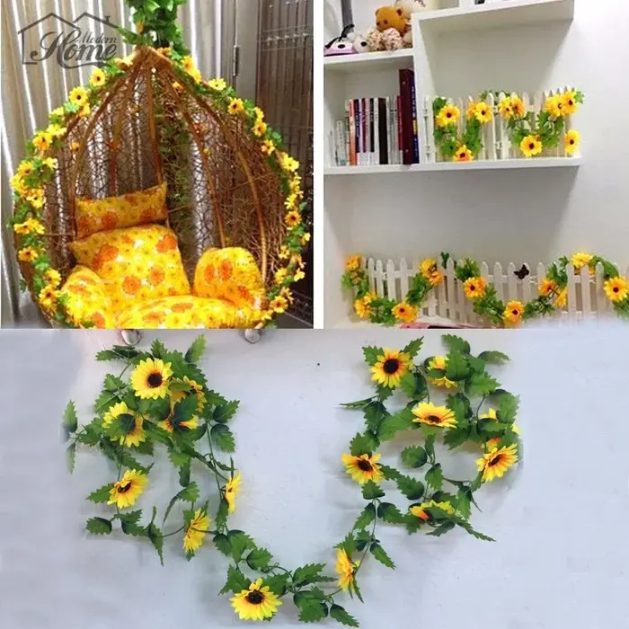 Guirlande de fleurs artificielles suspendues de vigne de tournesol jaune de 2.5M