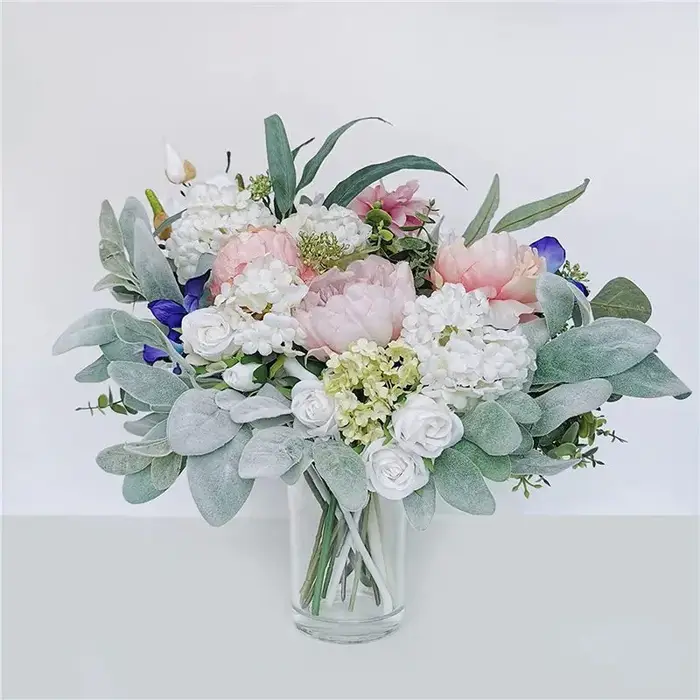 A36T-64Pcs Feuilles artificielles floquées en forme d'oreilles d'agneau