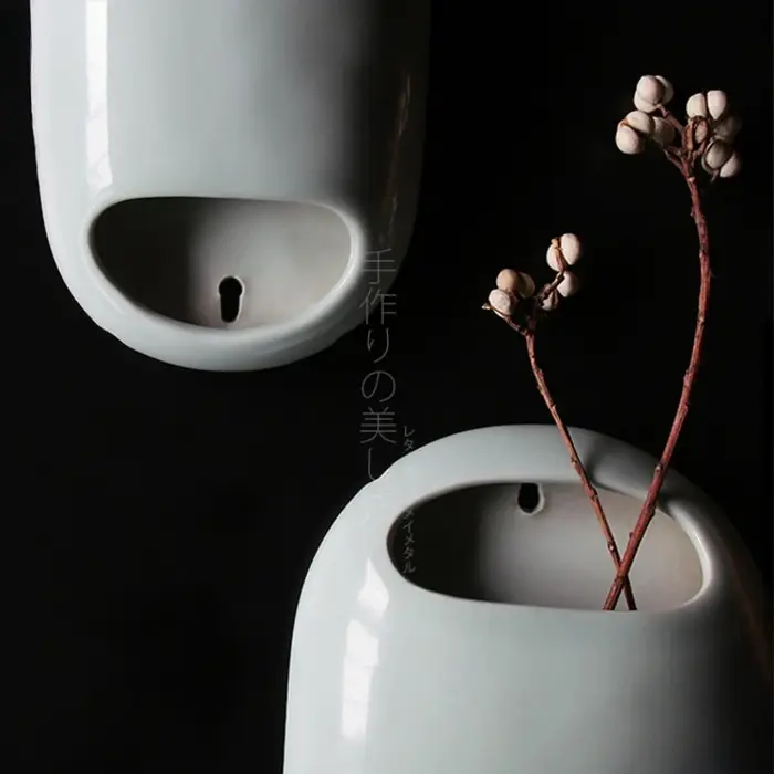 Vase mural suspendu en céramique japonaise, jardinière murale créative en poterie pour la maison, jardin, Arrangement floral fait à la main, Art mural