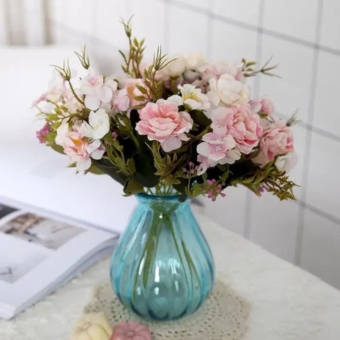 5 fourchettes (8 têtes) fleurs artificielles petit Bouquet de pivoines mariage saint valentin plantes couronnes Vases pour accessoires de décoration de la maison