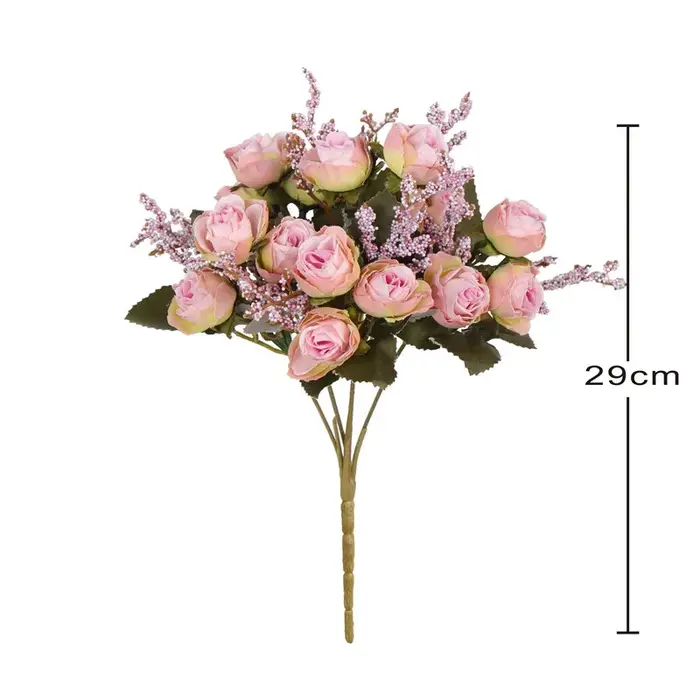 YO CHO Artificielle Soie Rose Fleur pour Fille Mariage Mini Bouquet DIY Home Party Décoration 15 Têtes Champagne Bleu