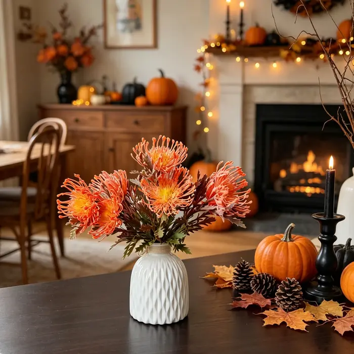 3 Pcs Fleurs Artificielles Branche Crabe Griffe Festival Vase Maison Salle De Mariage Automne Halloween Decora Faux Plantes Jardin Accessoire