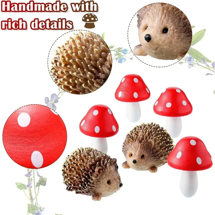 Accessoires de jardin en résine hérisson et champignon en bois