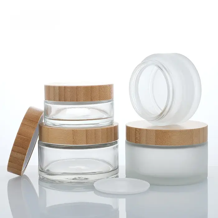 Bocaux à Crème en Verre avec Couvercle en Bambou