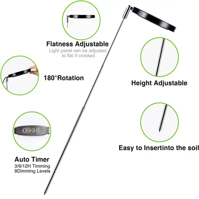 Lampe LED pour la croissance des plantes, lampe pour plantes en pot à spectre complet, tube télescopique inséré dans le sol, lumière blanche USB réglable.