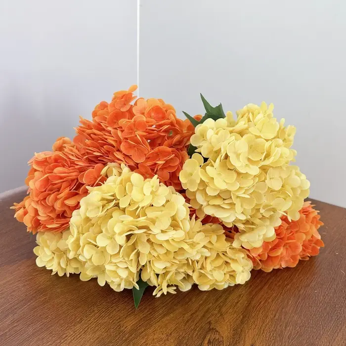 Nouvelle grande fleur artificielle d'hortensia hydratante True Touch Orange jaune faux hortensia décoration de salon scène de mariage