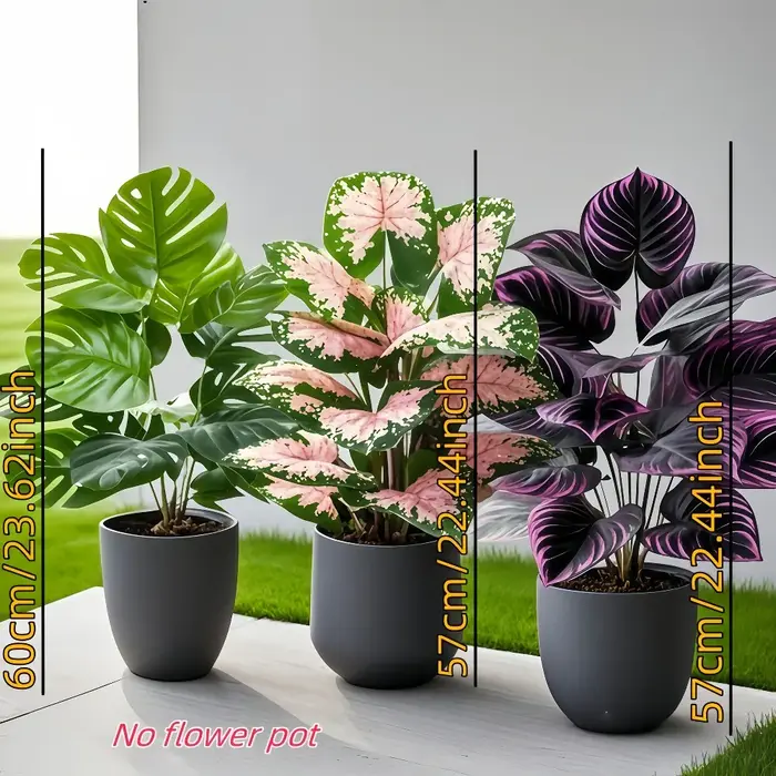 Ensemble de 3 grandes plantes artificielles vertes d'extérieur avec 36 feuilles, conçues pour les pa