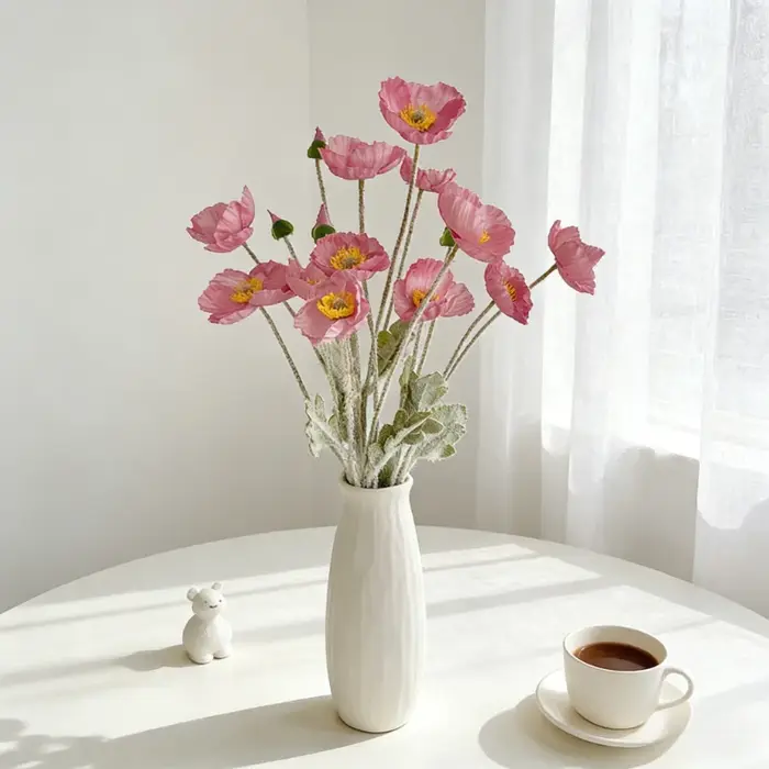 Fleur artificielle pavot floqué de 60 cm pour centre de table