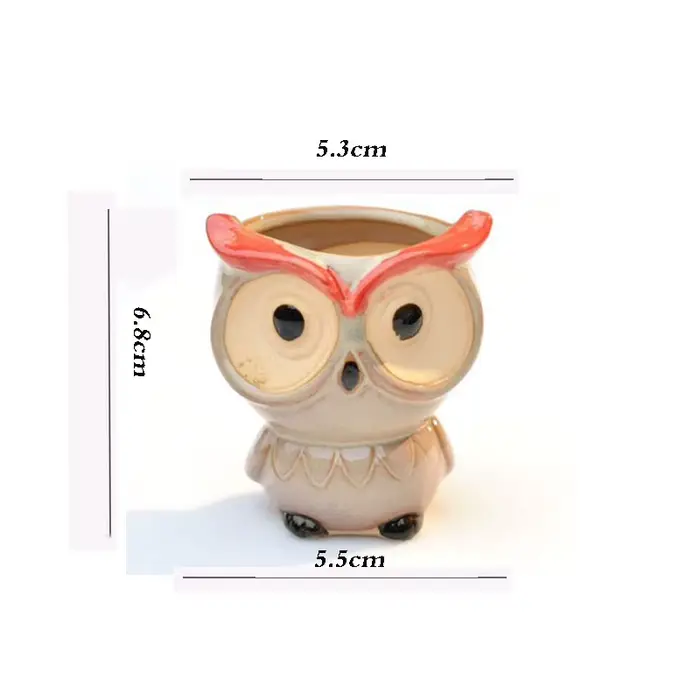 Pot de fleur hibou en céramique, décoration de jardin et de bureau, Mini pot de fleurs succulentes,
