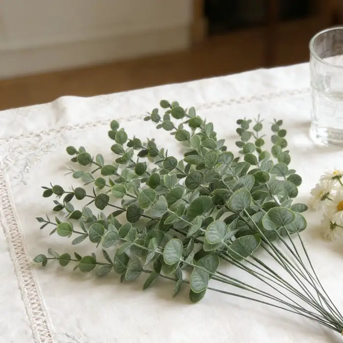 10/20 pièces de feuilles d'eucalyptus artificielles multicolores