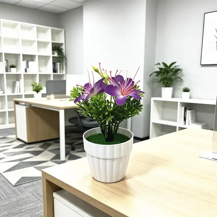 Plante artificielle 3-Bloom pour fleurs de cerisier dans un pot ondulé pour décoration intérieure