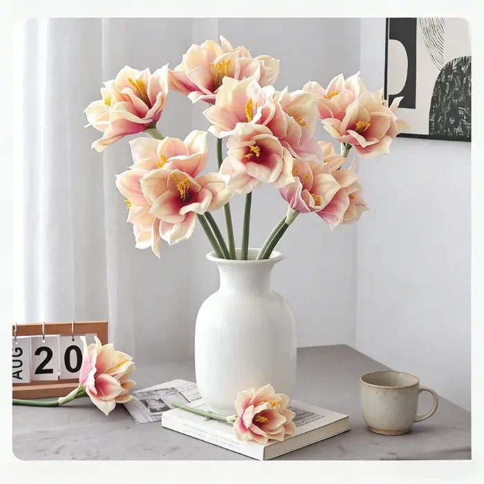 Clivia Amaryllis artificielle à tige unique de 22 pouces pour la décoration florale de la maison, des mariages, de la Saint-Valentin, l'arrangement et l'accentuation