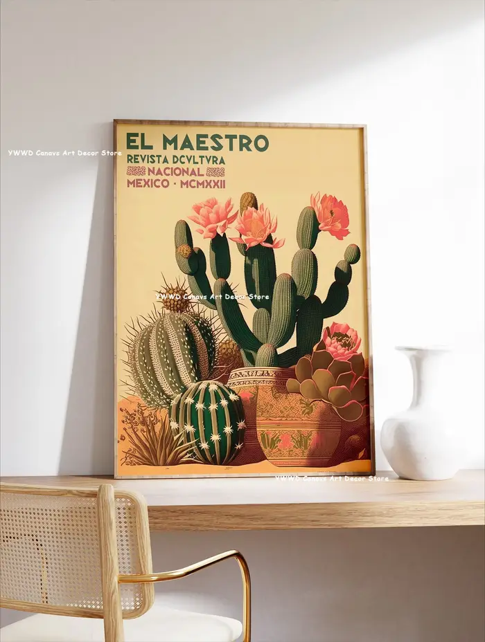 Affiche sur toile Cactus du Désert Bohème, Art architectural mexicain, Impression murale de plantes 