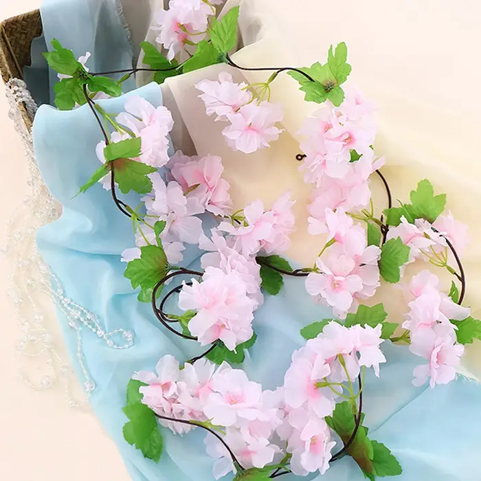 Fleurs artificielles 220Cm Cherry Blossom Vigne Jardinage Maison Chambre Décor De Table Accessoires De Mariage Ivy Garland Arch Intérieur Extérieur