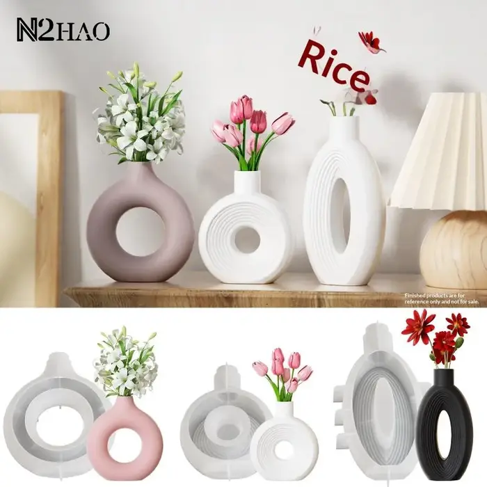 Moule en silicone en forme de donut nordique pour vase, pot de fleurs, mini vase pour arrangement floral, pot, moules en plâtre et résine, décoration intérieure