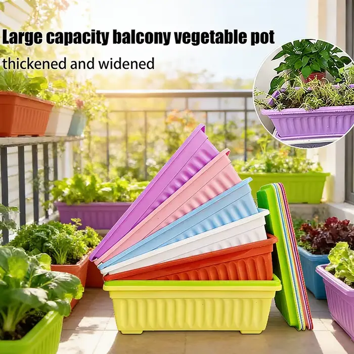 Nouvel ensemble de jardinières modulaires rectangulaires emboîtables avec drainage pour la culture de la laitue et des fraises dans un espace limité