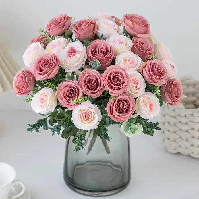 Fleurs artificielles Nordic Rose Soie Mariage Accueil Bouquet De Mariée En Plein Air CourtyardDecoration Vacances BRICOLAGE Cadeau Tir PropsStage
