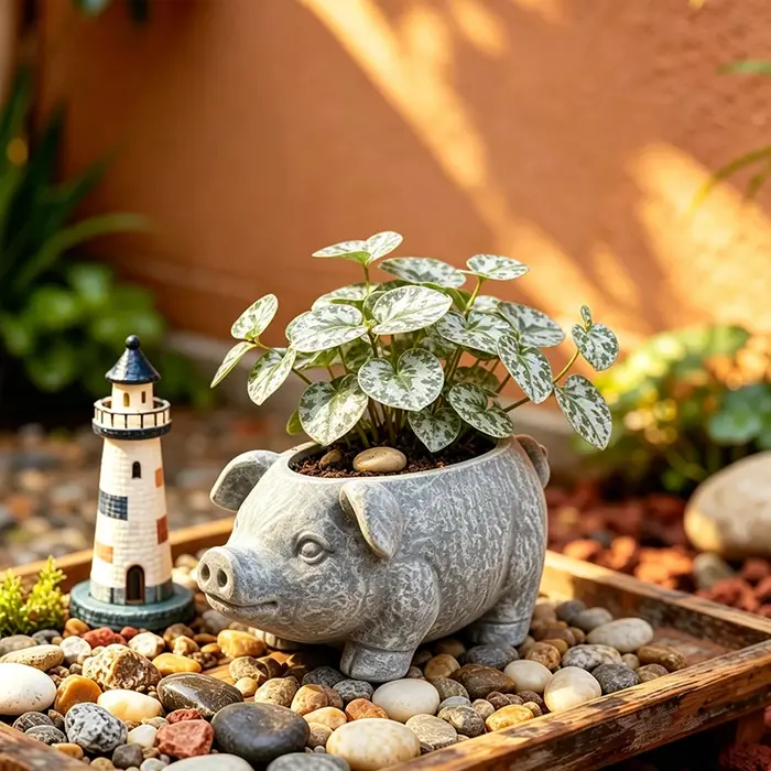 Wabi Sabi Weathered Pig Resin Planter Distressed Animal Succulent Pot for Balcony Patio Rustic Minimalist Garden Accent