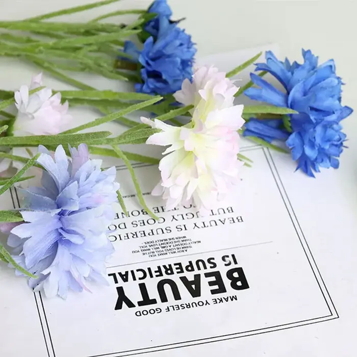 Nordique bleu 3 têtes longue branche étoilé bleuet soie fleurs artificielles maison mariage décoration Flore