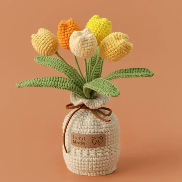 2025 tulipes fleurs au Crochet avec Pot de tournesol tricoté