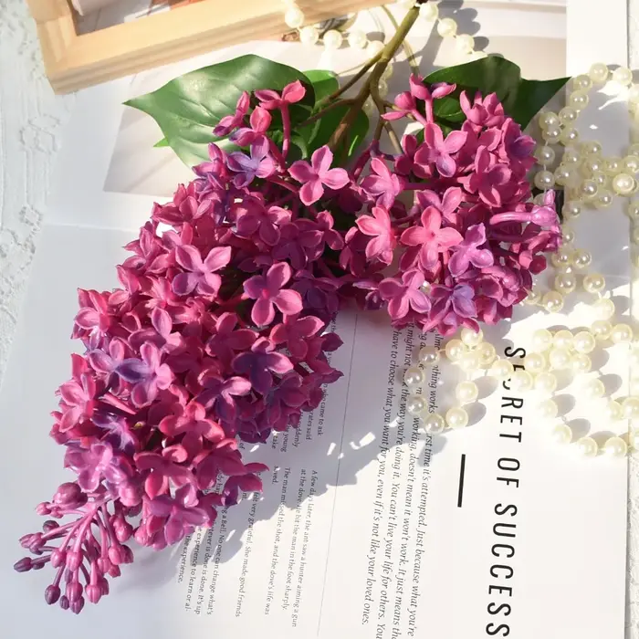 Fleur de lilas artificielle en silicone rose, 75 cm, plantes artificielles, simulation de fleurs en 