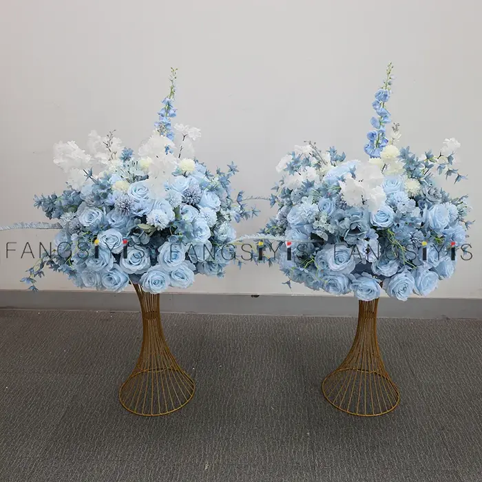 Bébé bleu rose delphinium grande boule de fleurs centre de Table événement décor de mariage route plomb artificiel Arrangement Floral Bouquet